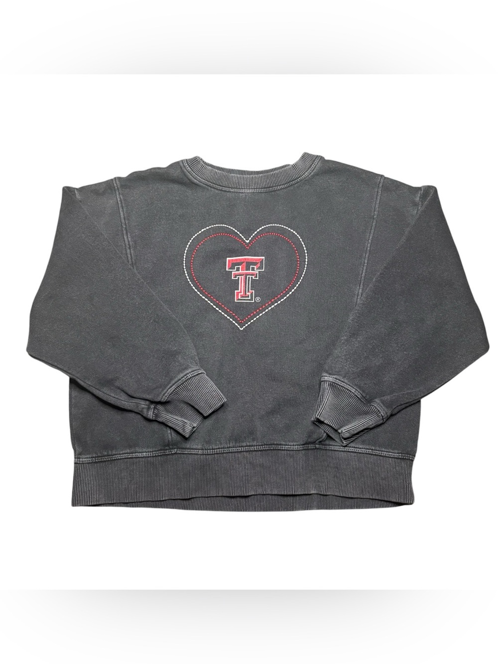 Colosseum Texas Tech Heart Embroidered Fleece Pullover Washed Gray Youth Small